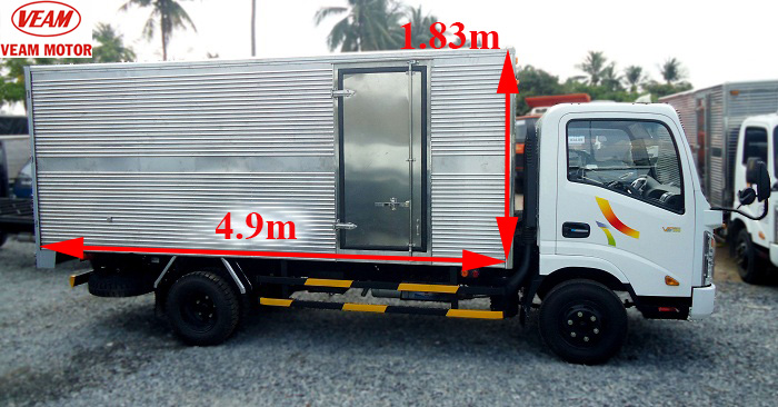 Kích thướt thùng kín xe VT250 2t5 dài đến 4m9 thuận lợi chở hàng cồng kềnh-ototaisg.com